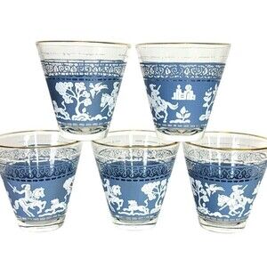VTG Hazel Atlas Arabian Knights Jasperware Shot Glass Set Of 5 Whiskey Lowball